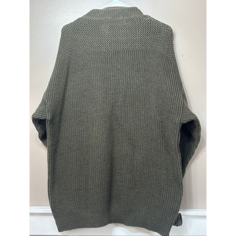 Vintage Eddie Bauer Army Green Cotton Knit Quarter Button Pullover Sweatshirt L - Picture 10 of 10